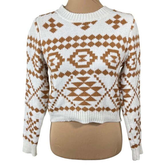 Altar'd State Cropped Sweater Tribal Print Size S Small Gold Cream - Picture 1 of 8